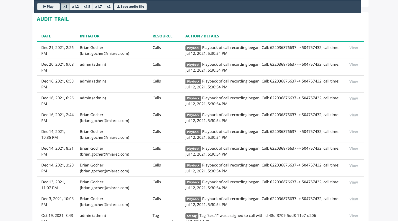 MiaRec Recordings—Audit Log-1