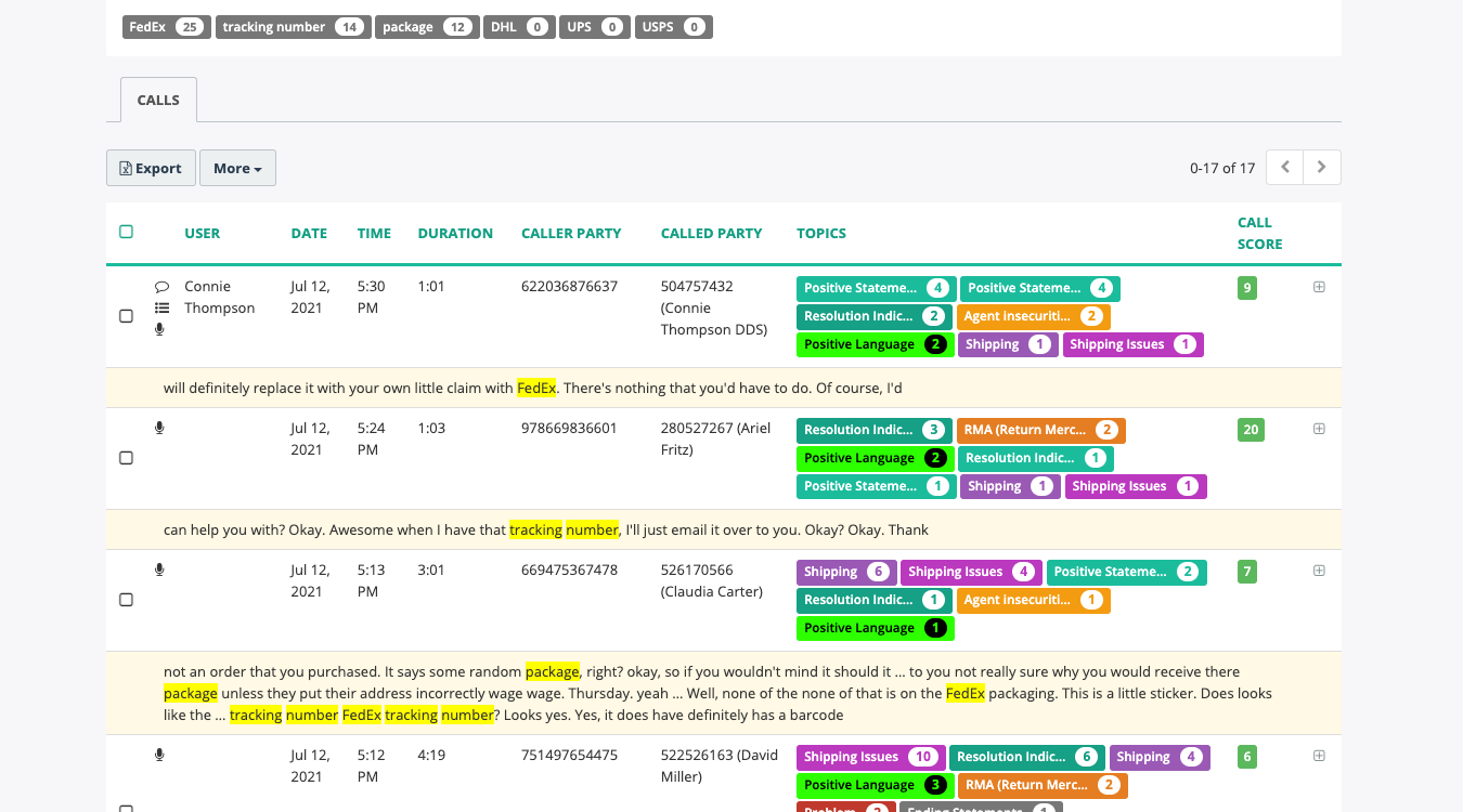 MiaRec Speech Analytics—Topic Detail B