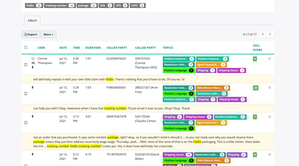 MiaRec Speech Analytics—Topic Detail B